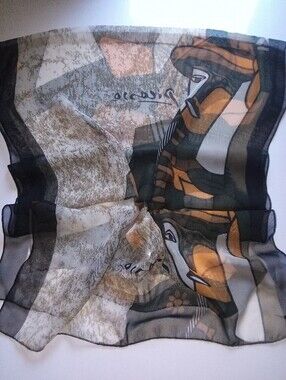 Paloma Picasso Black and Brown Patterned Sheer Men's Scarf